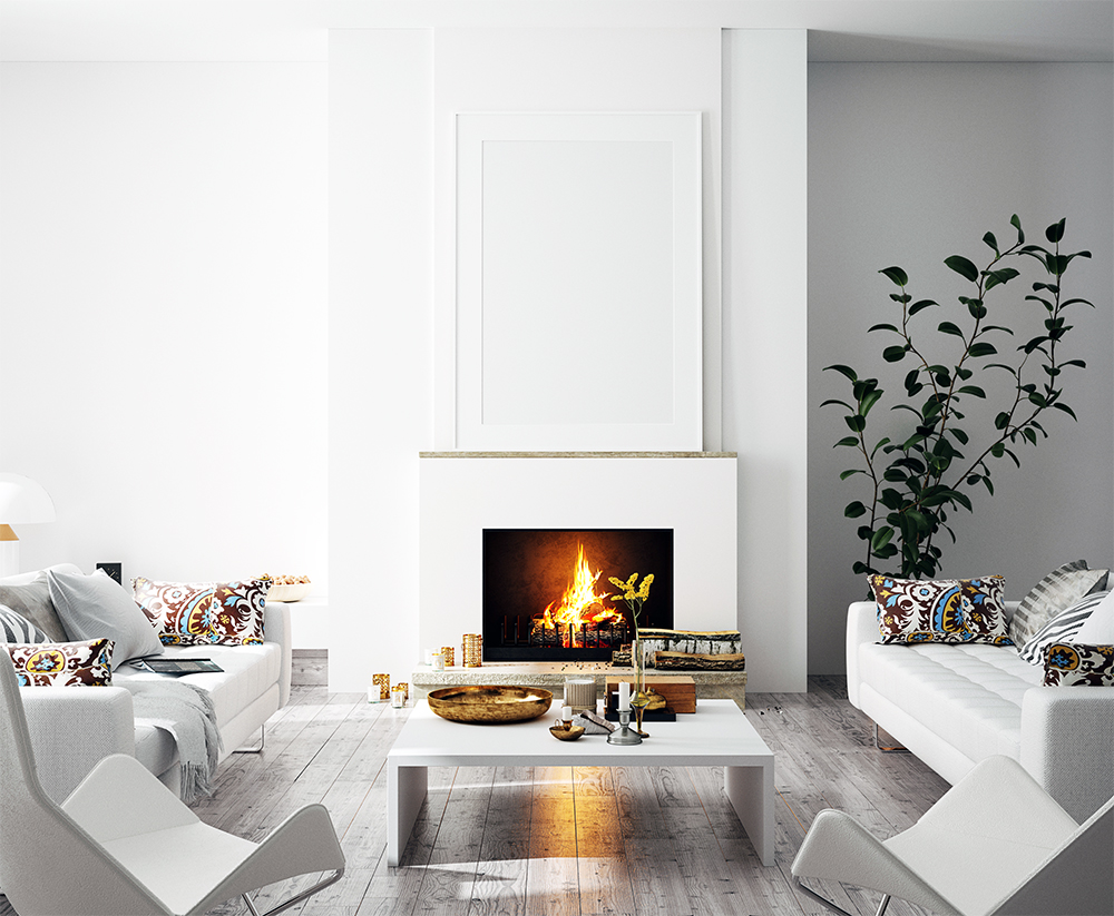 Bespoke Estate Agents in Tooting and Balham Modern White Living Room with Open Fire and Grey Wooden Floor
